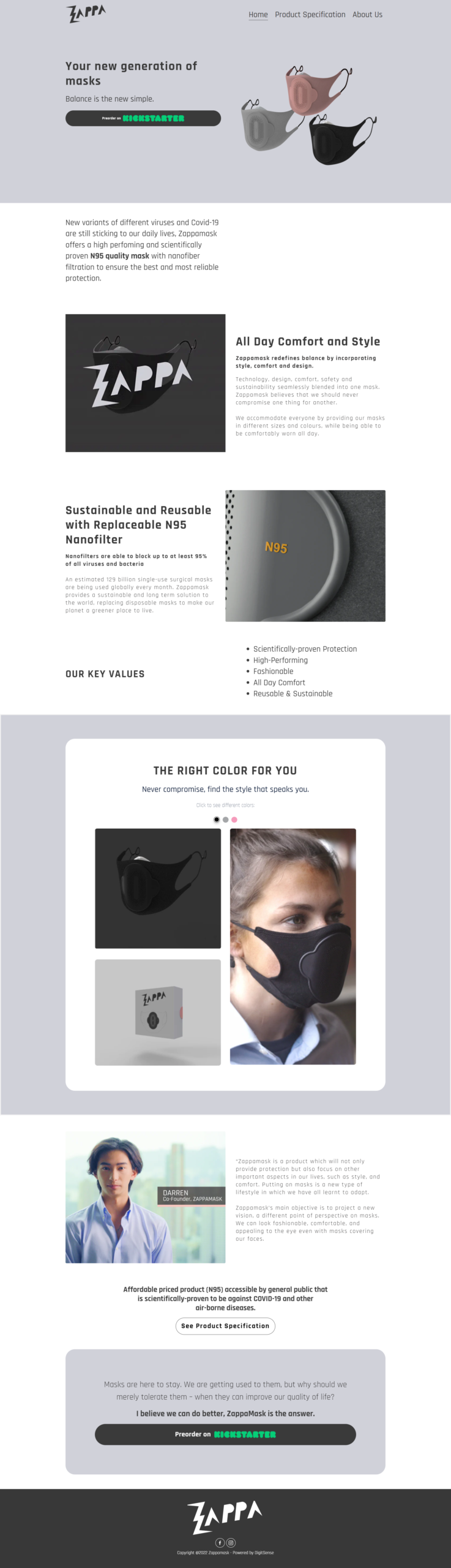 Zappa Masks - Full Website Preview